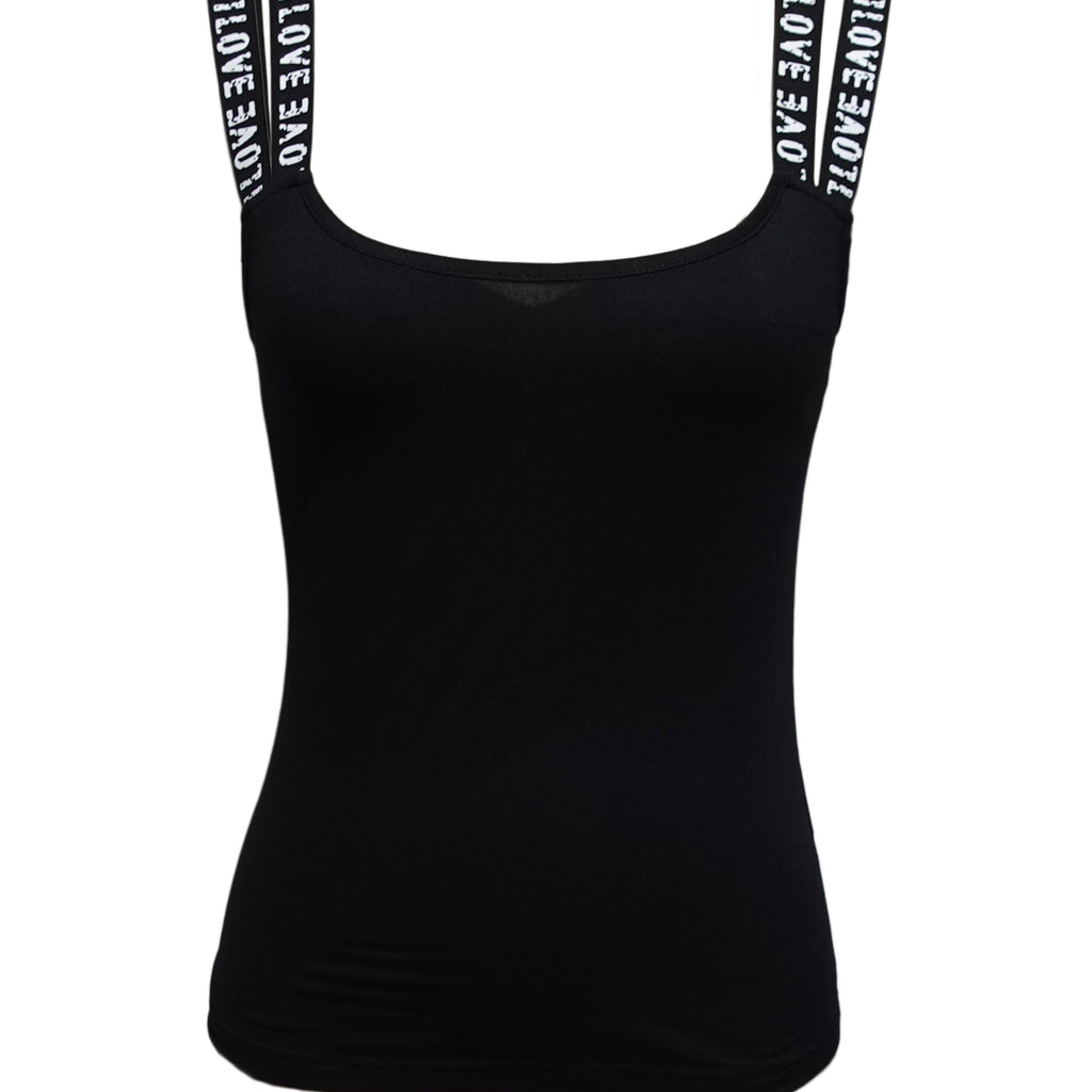 Women's Black Sleeveless Logo Strap Tank Top - Image 3