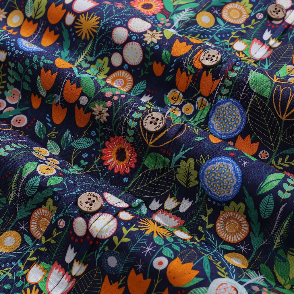 Floral Print Short Sleeve 100% Cotton Button-Down Hawaiian Shirt