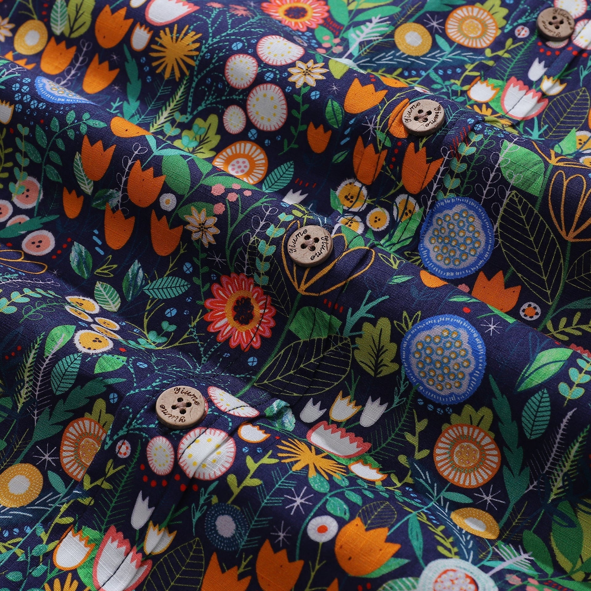 Floral Print Short Sleeve 100% Cotton Button-Down Hawaiian Shirt