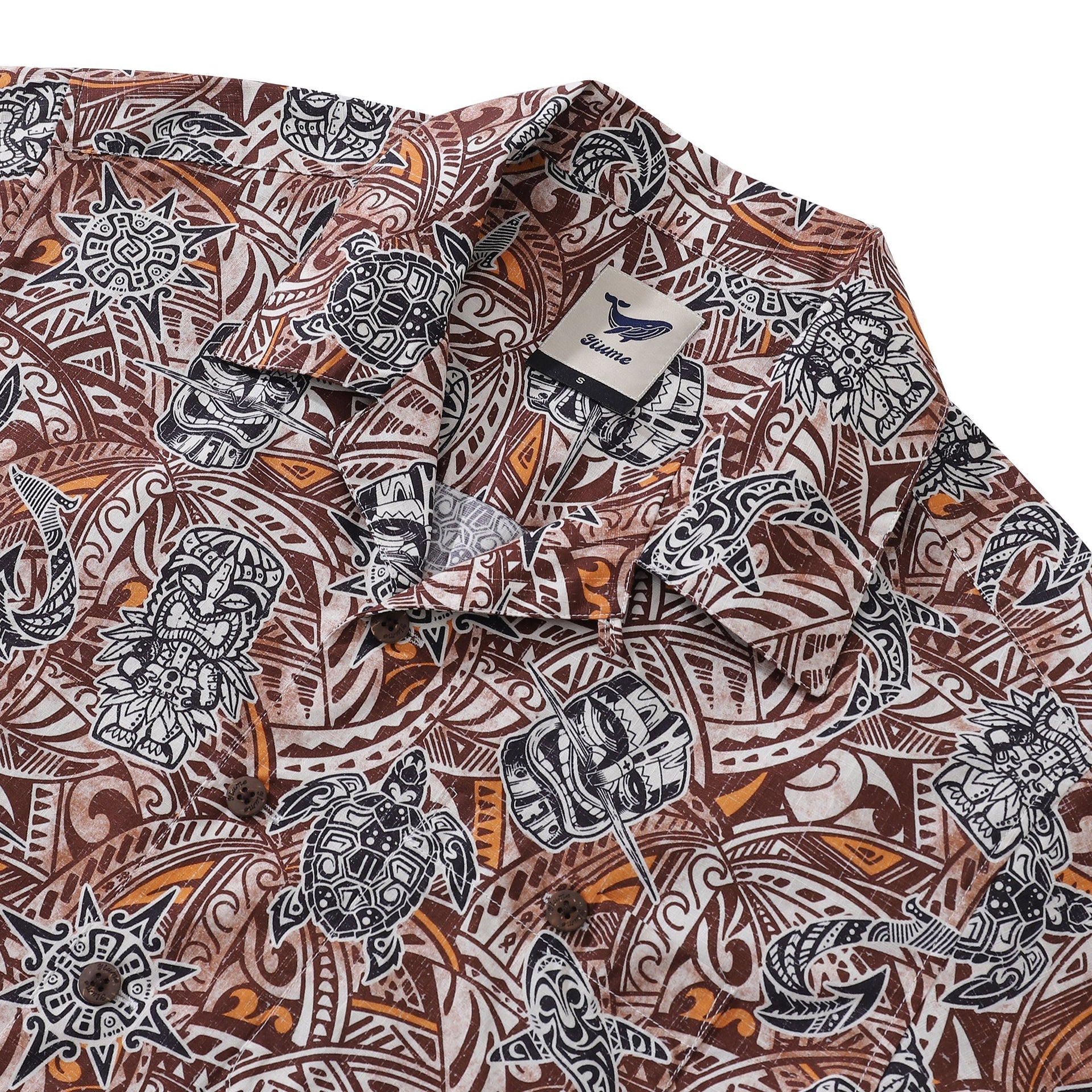 Vintage Tropical Hawaiian Shirt with Tiki Totem Print in Cotton