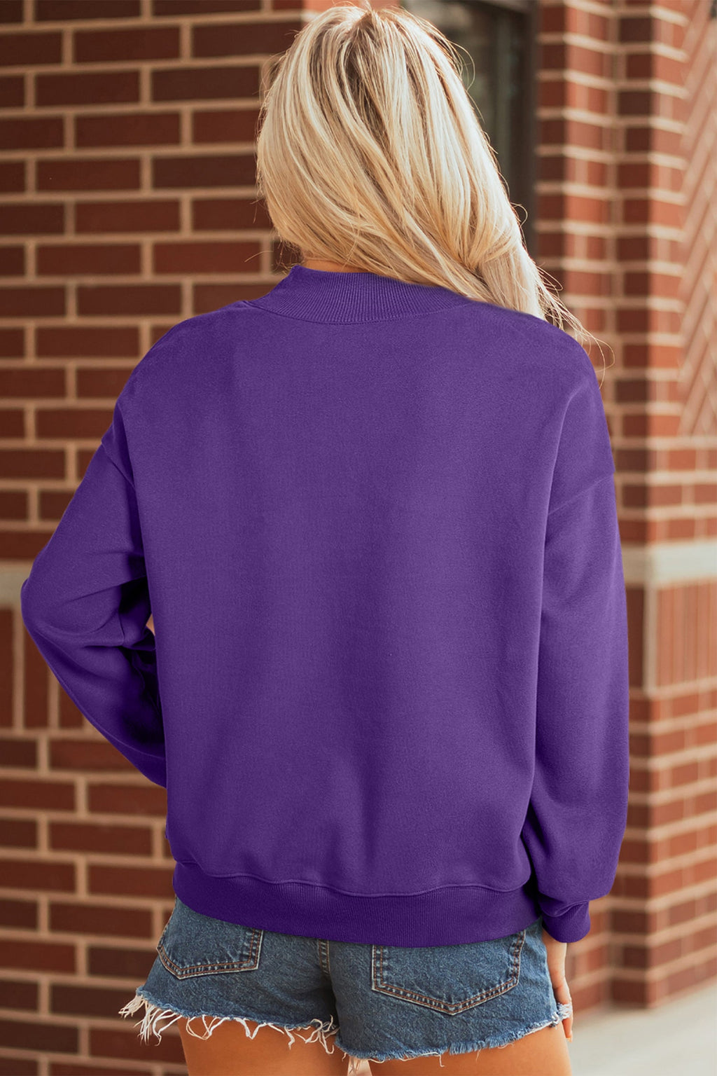 Dark Blue Solid Color Oversized Mock Neck Sweatshirt