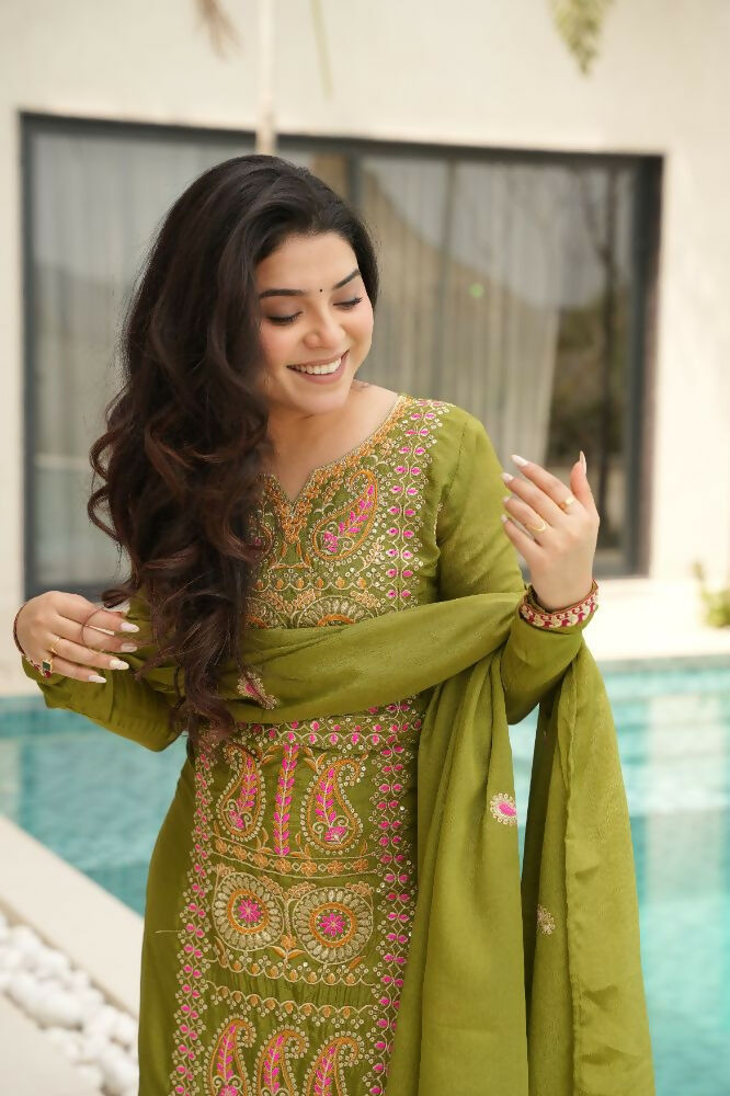 Perot Silk Kurta Set with Sequins, Zari, and Thread Embroidery