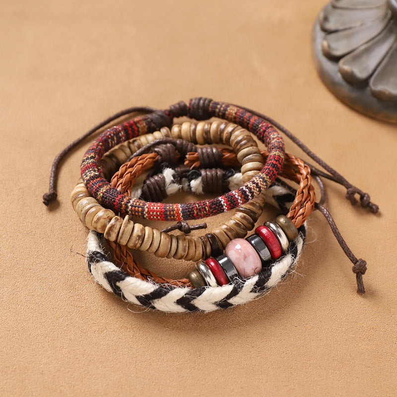 Handmade Bohemian Exotic Style Bracelet Retro Ethnic Style Men's And Women's Woven Multi-layer Stacked Bracelet Niche Hand Rope
