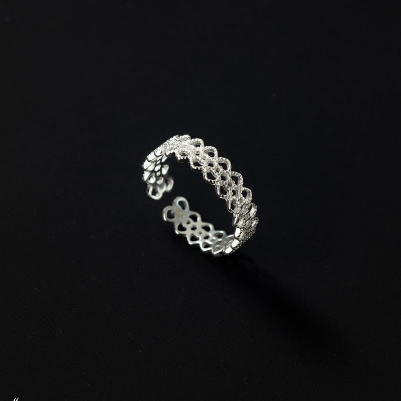 S925 Sterling Silver Lace Edge Ring For Women, Elegant & Premium Niche Design, Hollow Heart Open Index Finger Ring, Trendy