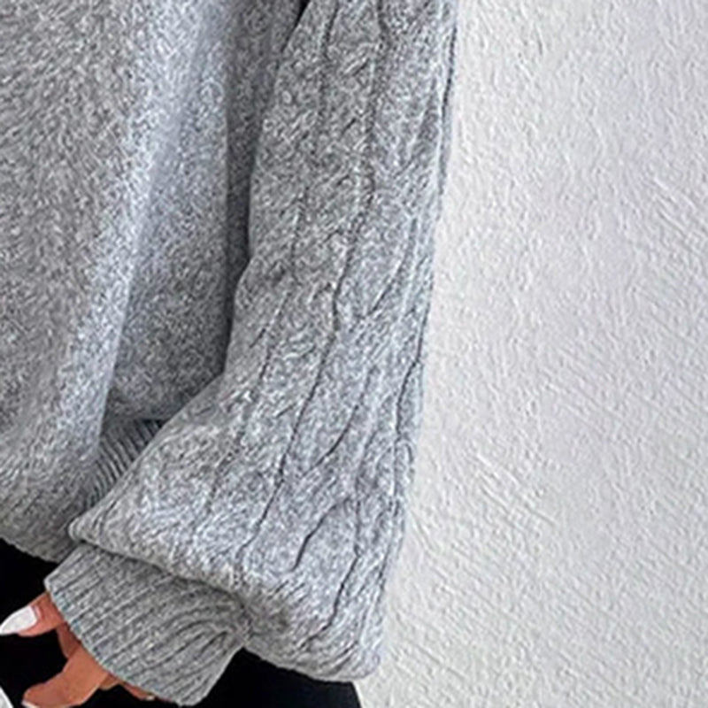 Women's Cold Shoulder High Neck Cable Knit Sweater Pullover - Image 6