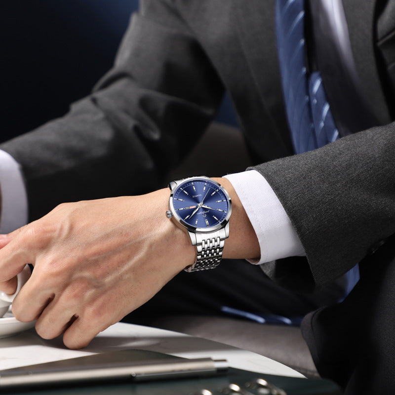 Mens Water-Resistant Quartz Wristwatch with Steel Band and Dial
