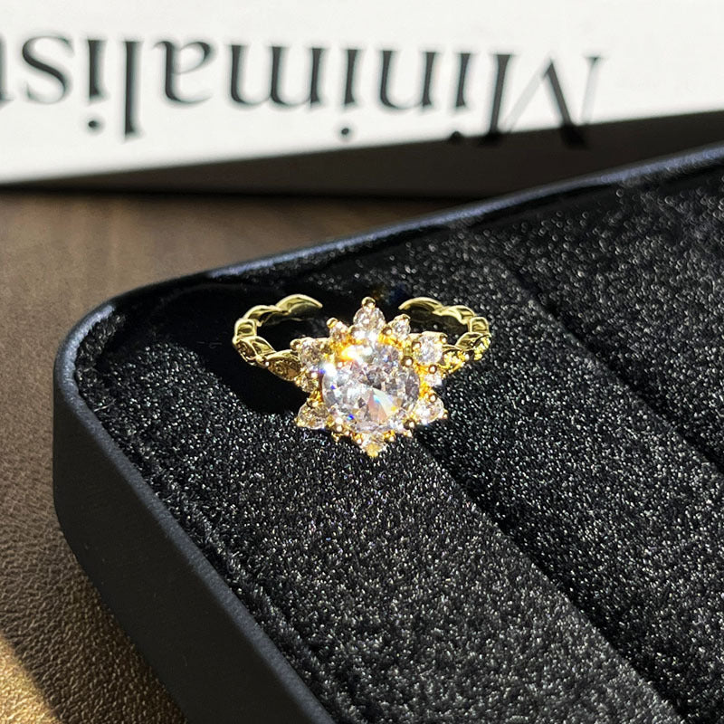 Geometric Micro Pave Open Ring - Adjustable Retro Statement Jewelry