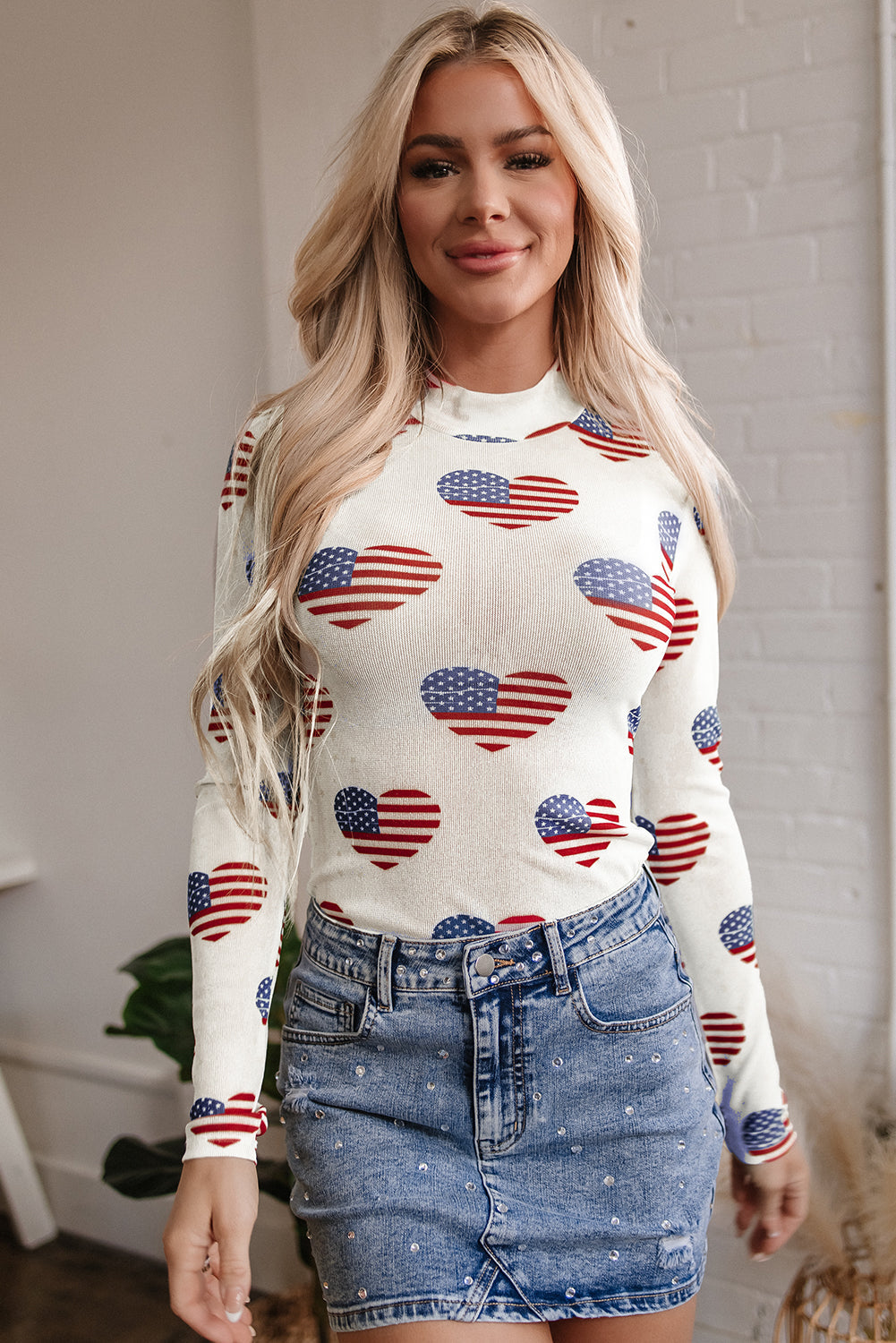 Americana Heart Mesh Long Sleeve Bodysuit