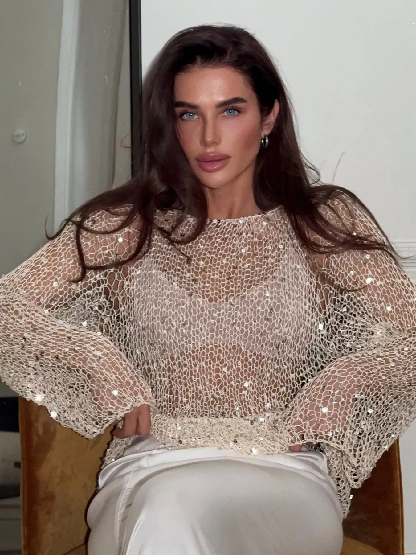 Sequin Embellished Knit Cover Up