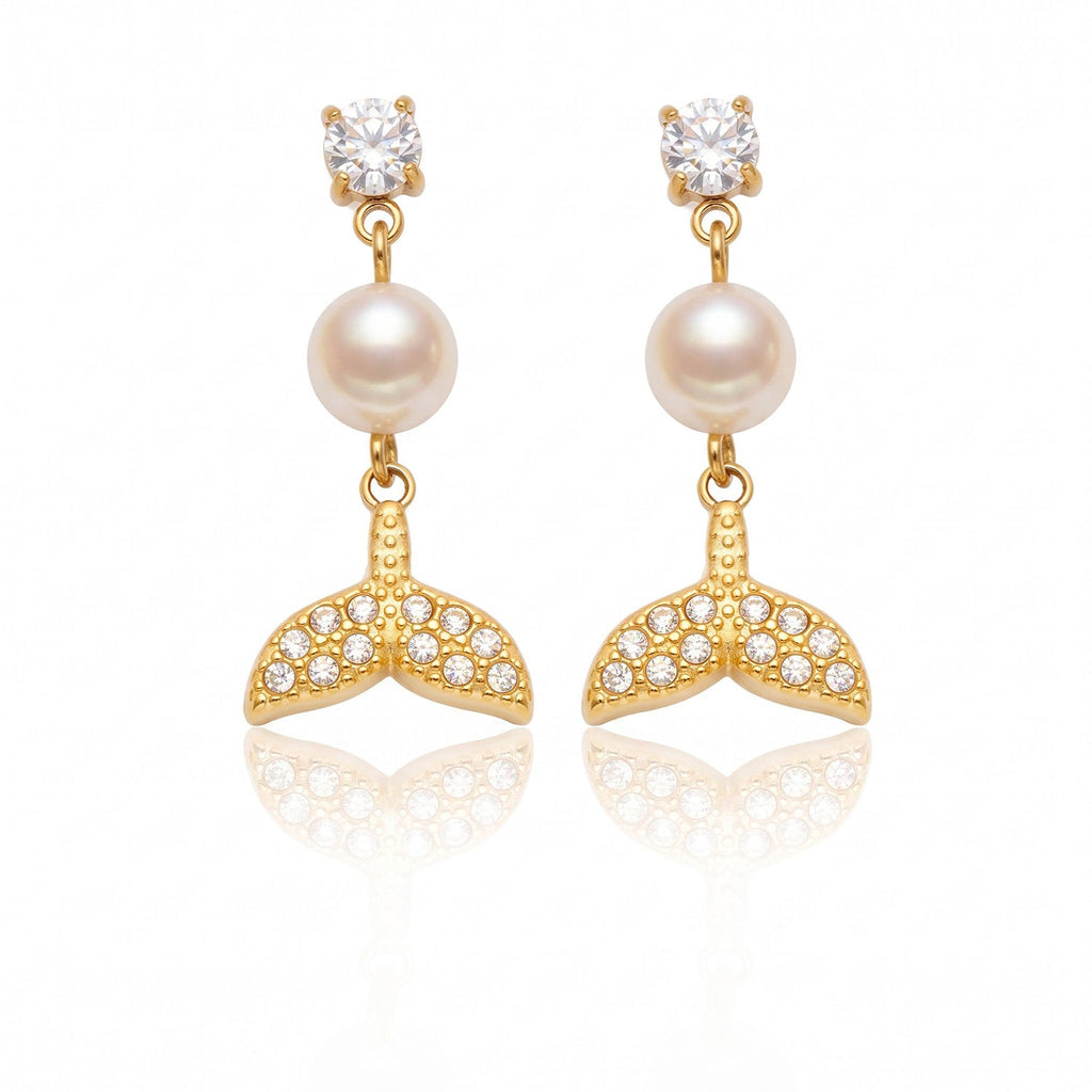 Fashionable High-quality Stainless Steel Mermaid-shaped Pearl Earrings