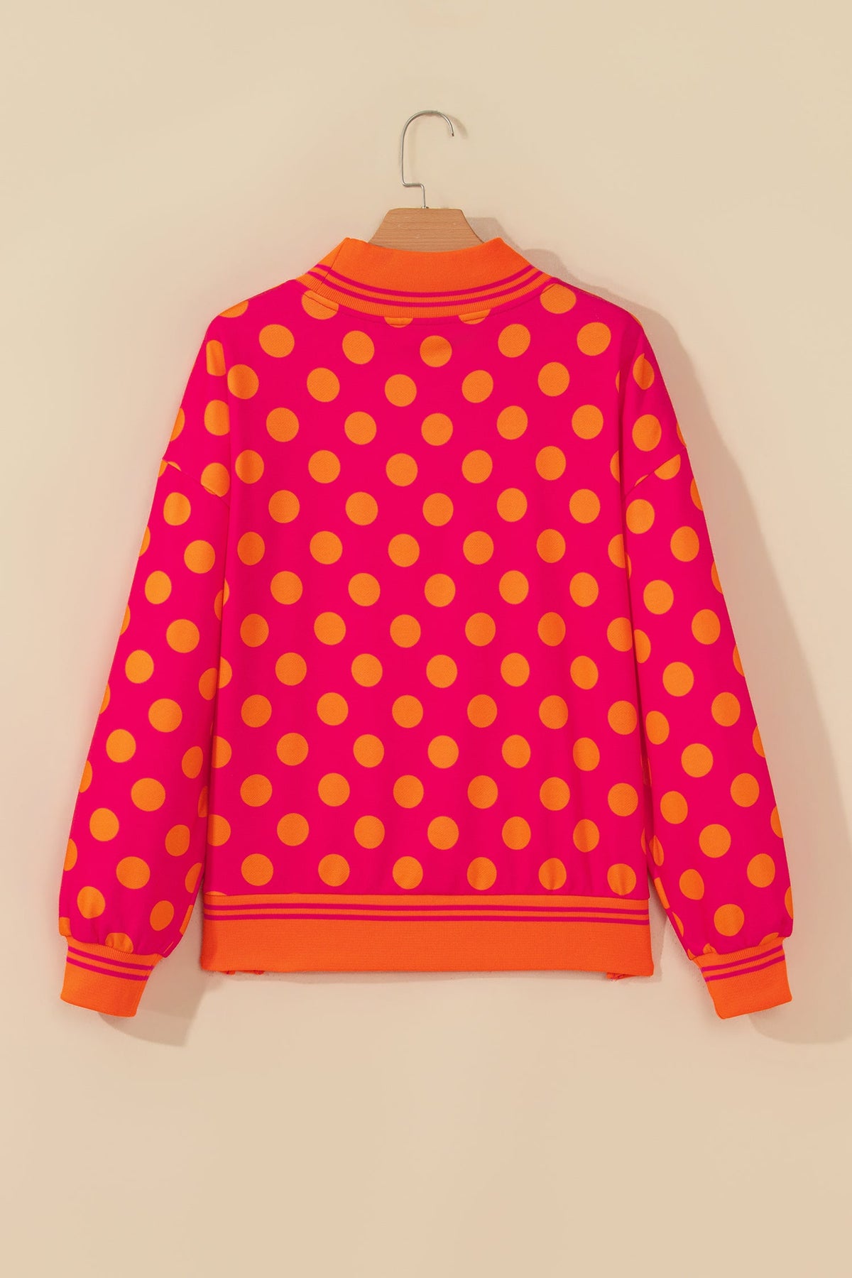Polka Dot Stripe Trim Mock Neck Sweatshirt