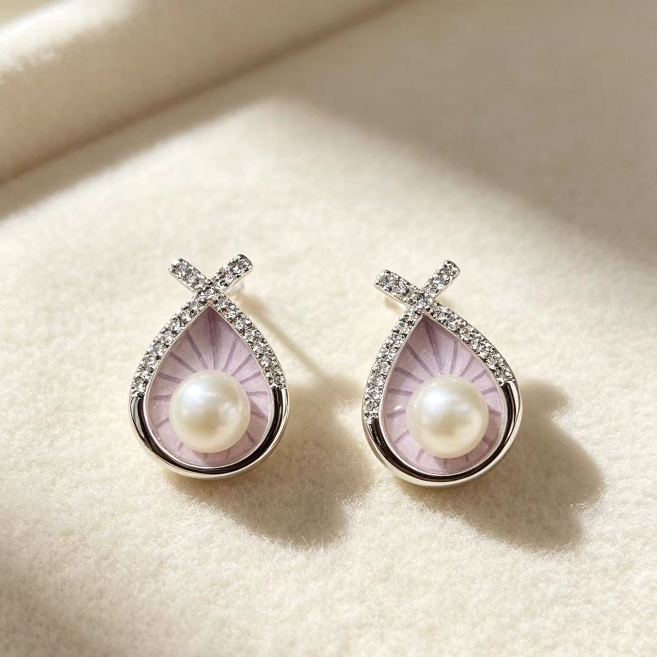 Full Cubic Zirconia Waterdrop Enamel Pearl Earrings