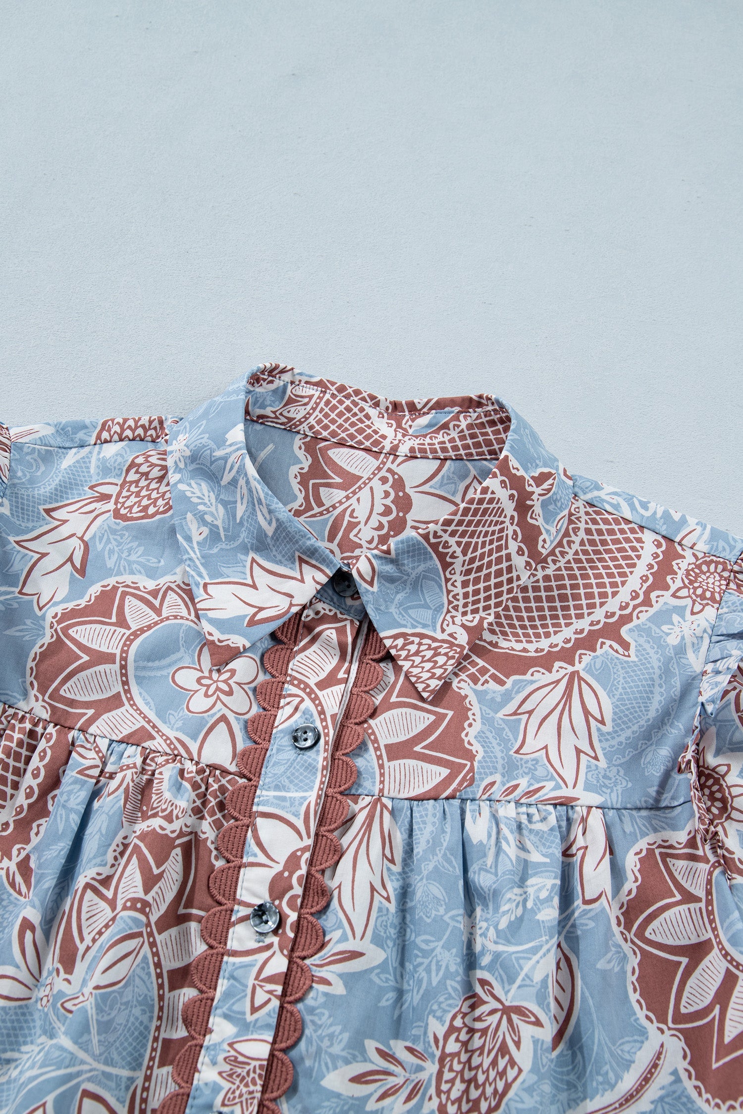 Athena Floral & Paisley Print Short Sleeve Boho Shirt