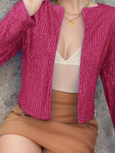 Women’s Sequin Open Front Cropped Jacket, Glamorous Party Blazer