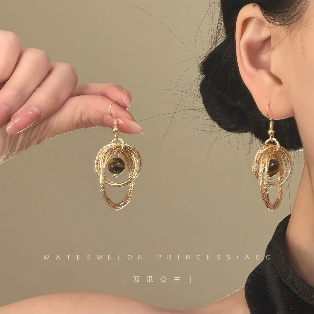 Elegant Tiger's Eye Gemstone Earrings - Sophisticated Gold Jewelry