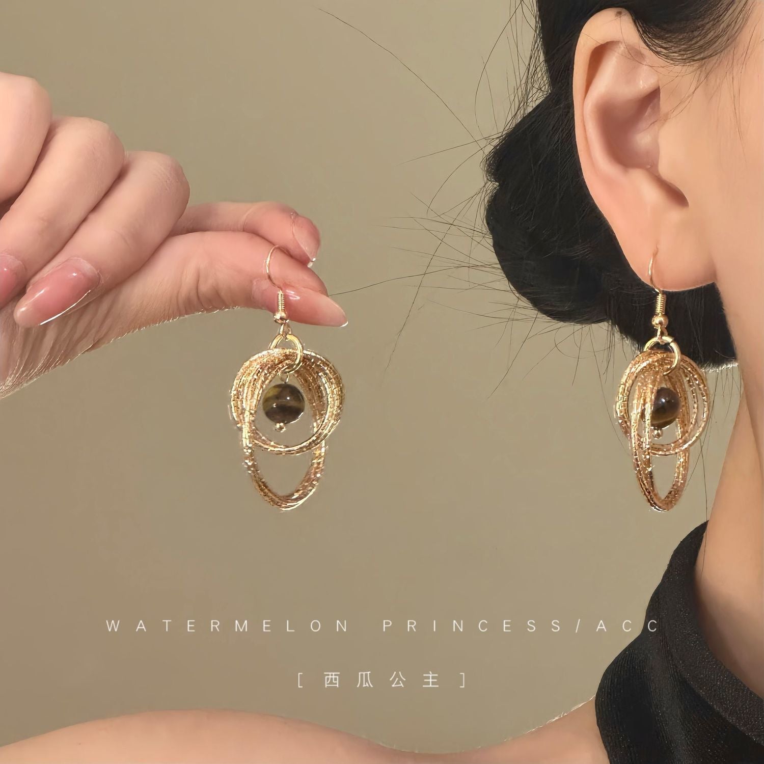 Elegant Tiger's Eye Gemstone Earrings - Sophisticated Gold Jewelry