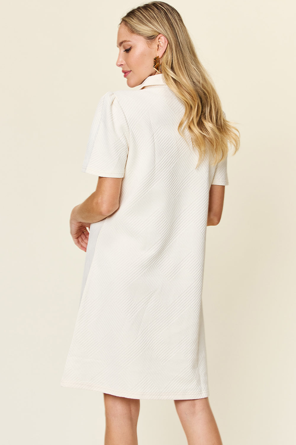 Collared Neck Short Sleeve Textured Mini Dress for Women