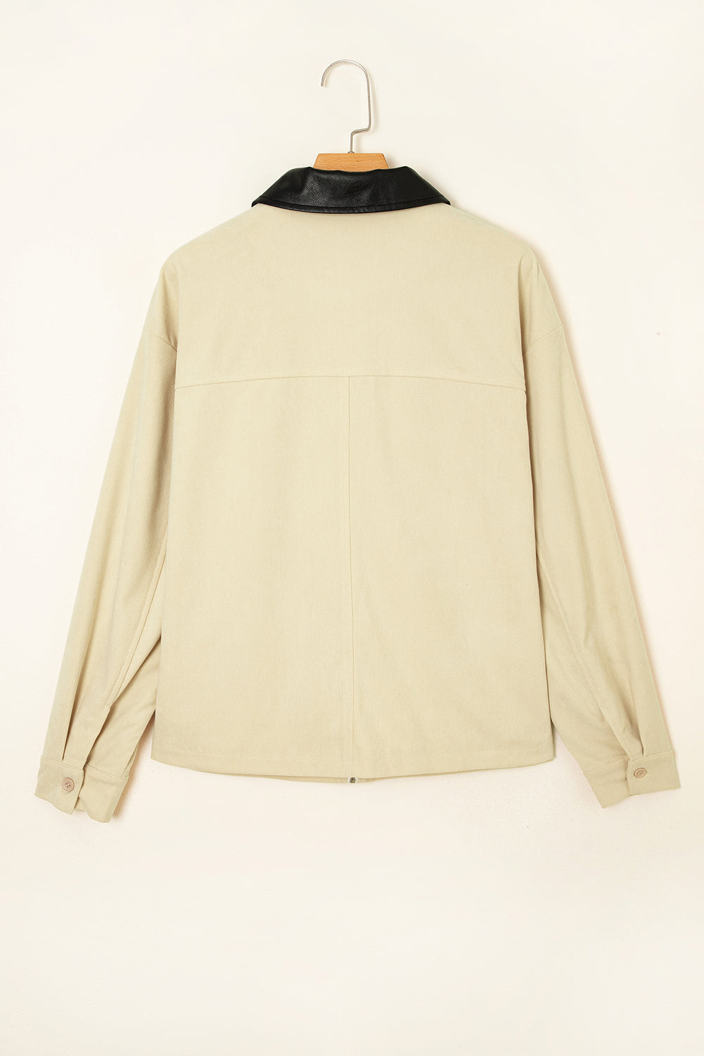 Textured Zip-Up Collared Faux Leather Jacket