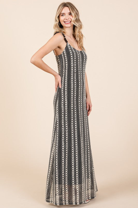 Striped Scoop Neck Maxi Cami Dress with Beaded Straps