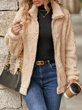 Women's Fuzzy Zip-Up Jacket with Pockets - Casual Streetwear