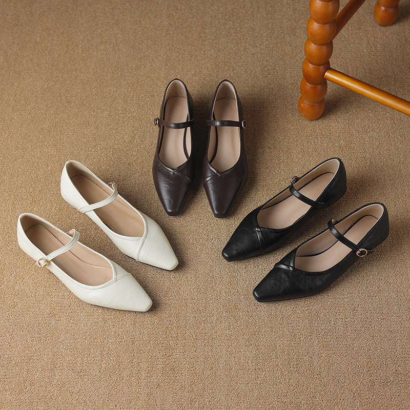 Women's Pointed Toe Mary Jane Flats with Low Square Heel - Image 2