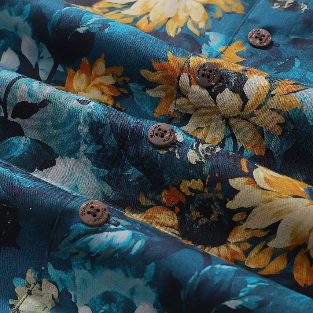 Bloom Towards The Sun Camp Collar Cotton Hawaiian Shirt