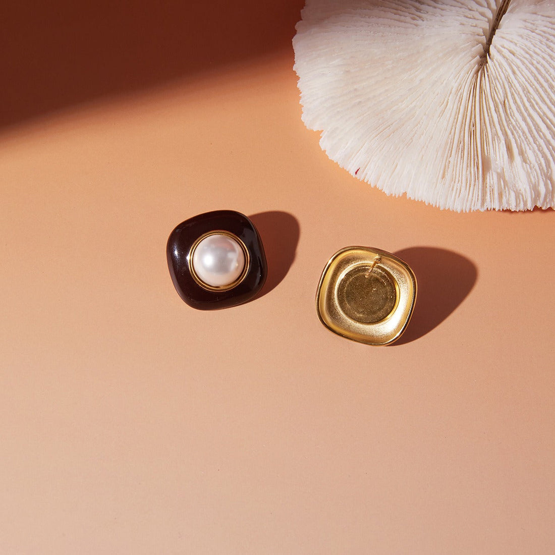 18K Gold-Plated Pearl & Enamel Stud Earrings