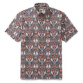 Men's Enchanted Woodland short sleeve button-down shirt featuring navy, coral, and cream animal and botanical print.