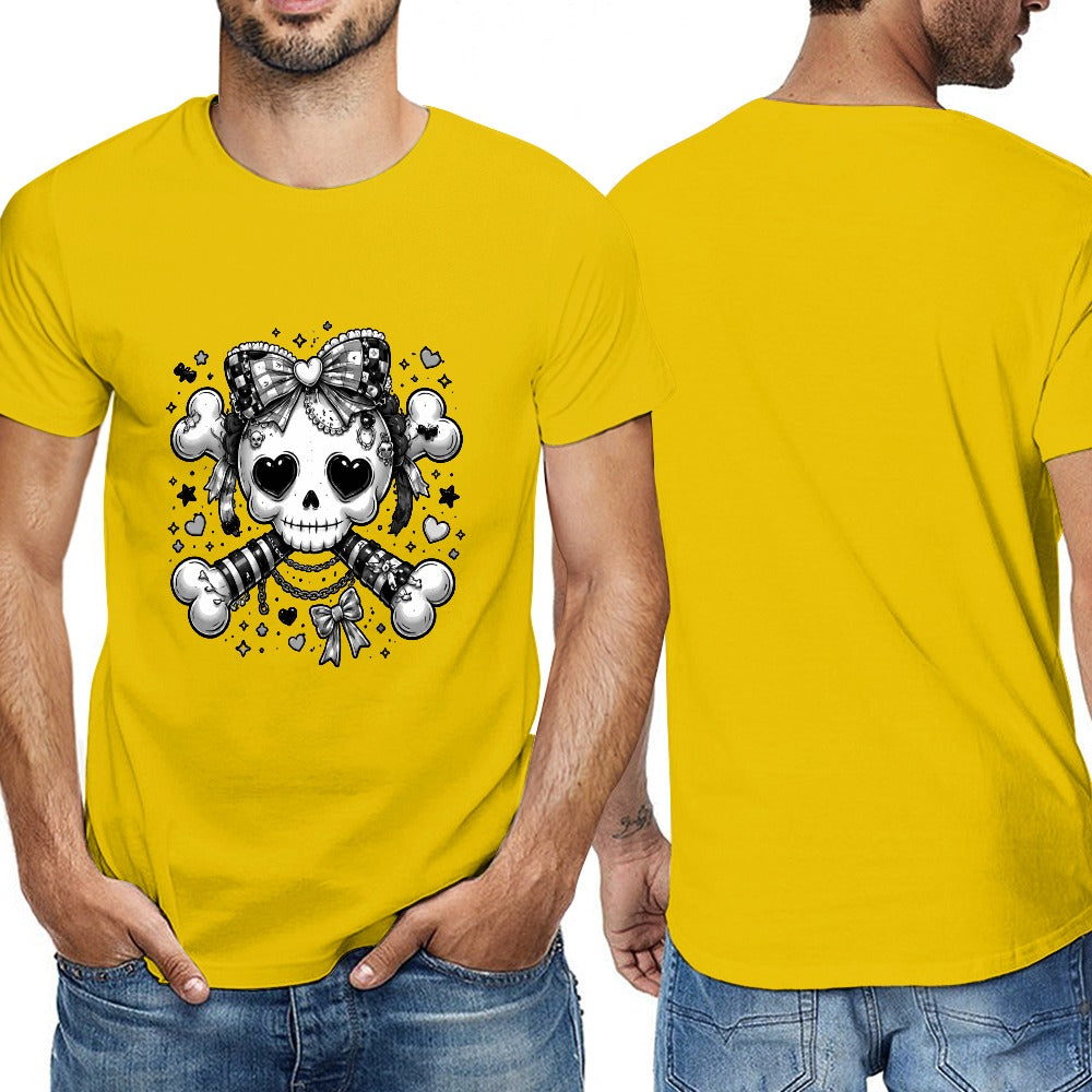 Harajuku Skull Crossbones Men's Short Sleeve Graphic T-Shirt - Yellow - Image 7