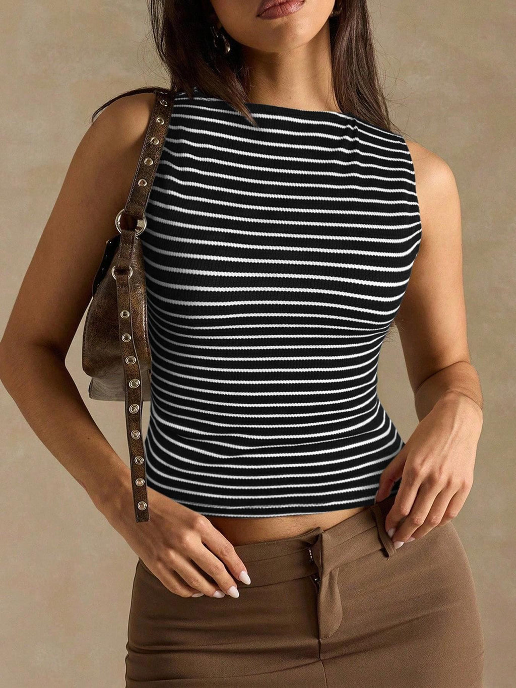 Women's Slim Fit Striped Vest Top Lightweight Sleeveless Tank - Image 6