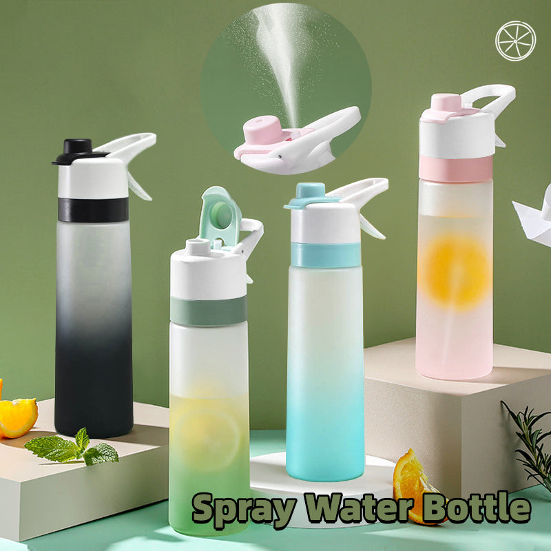 Large capacity spray water bottle with carry strap for sports and fitness use