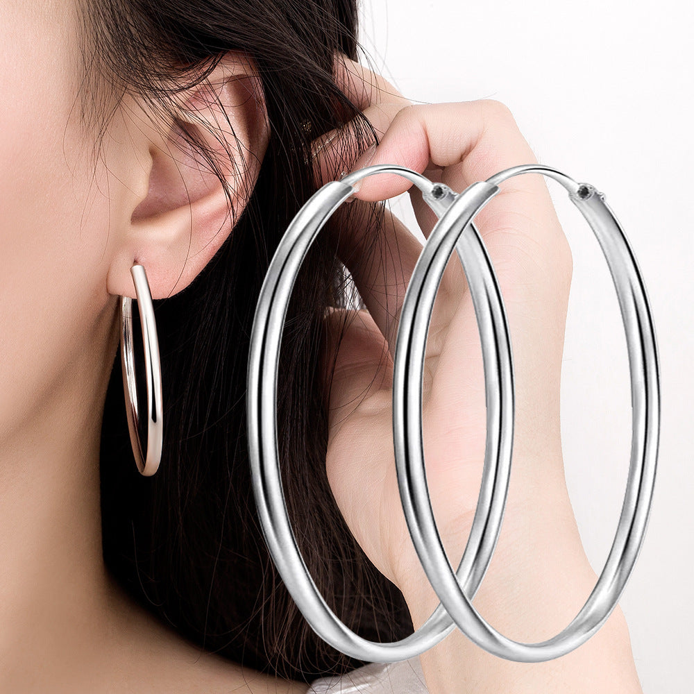 High-End Silver Hoop Stud Earrings Bold Minimalist European Style