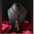 Dista red 2-line long statement necklace made with Agate bead rondelles