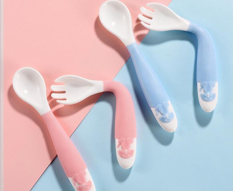 Minimalist baby spoon and fork set with a portable travel storage case