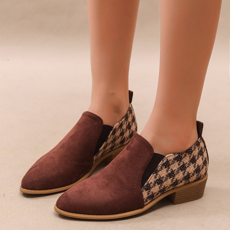 Women's Houndstooth Slip-On Mid Block Heels Round Toe Dress Shoes - Image 2