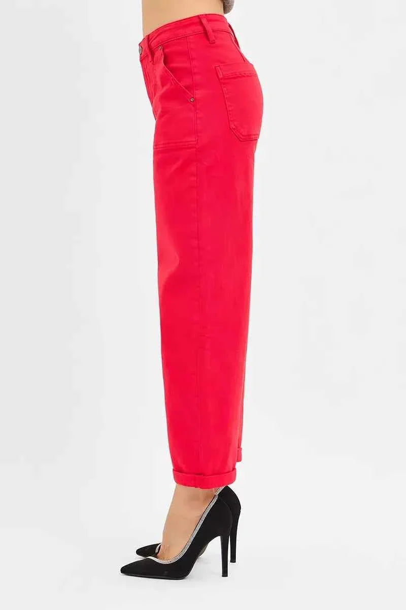 High Rise Ankle Cuffed Barrel Pants
