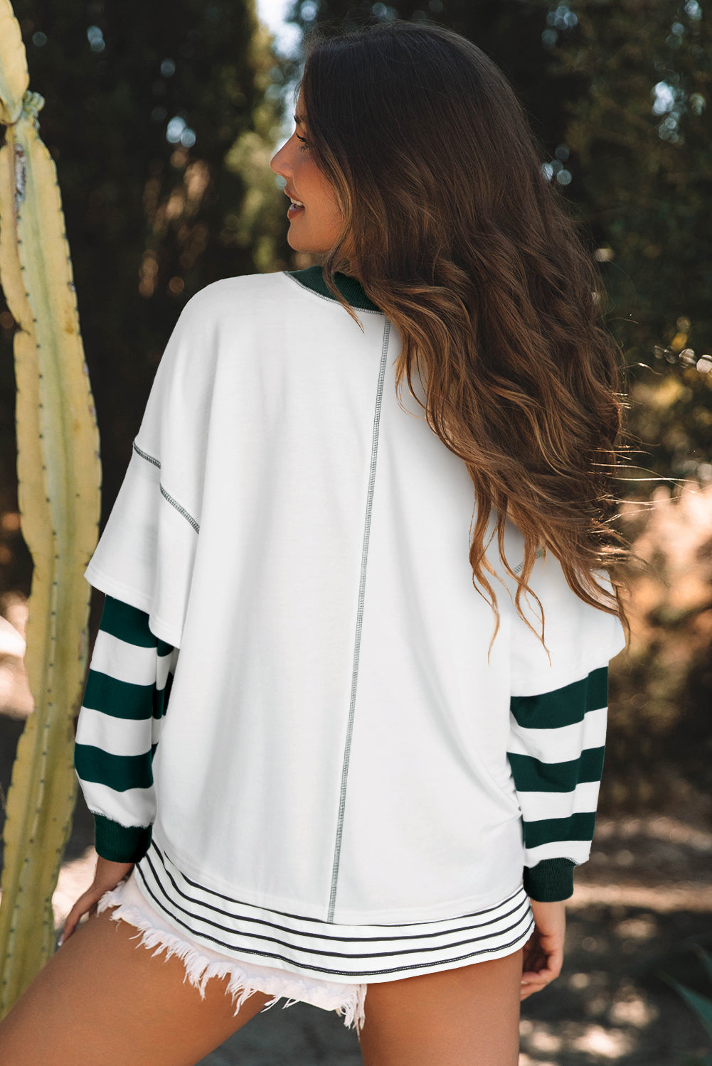 White Stripe Bowknot Sweatshirt | Contrast Stitch Pullover