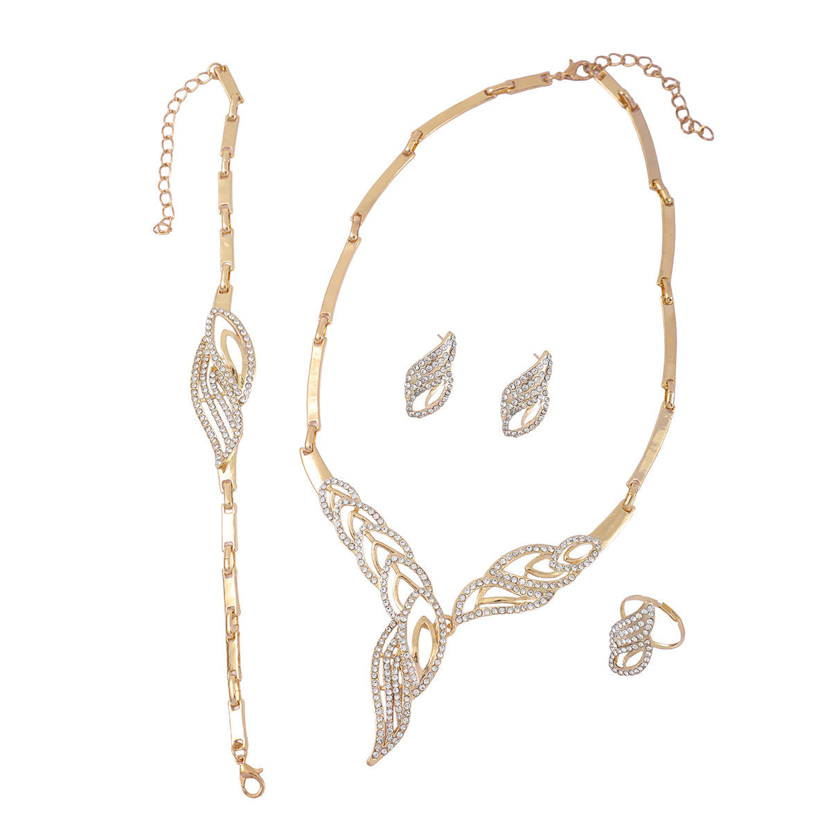 Factory Supply Direct Sales European And American Hot Selling Women's Alloy Rhinestone Necklace Jewelry Set Bridal Wedding Banquet Jewelry