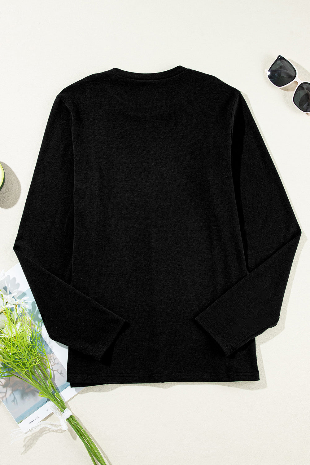 Solid Reverse Seam Crew Neck Long Sleeve Top