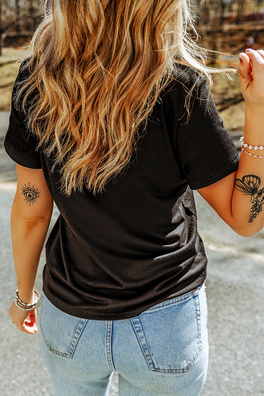 Black Western Geometric Embroidered T-Shirt