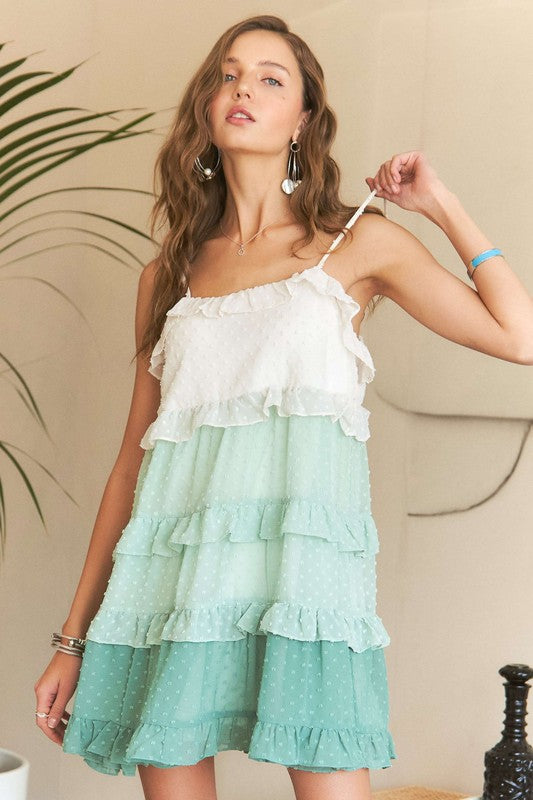 Adora Swiss Dot Ruffled Tiered Mini Dress
