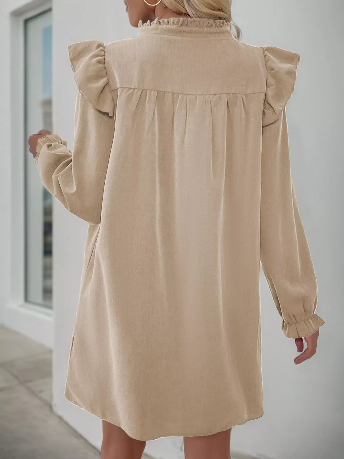 Ruffled Notched Flounce Sleeve Dress
