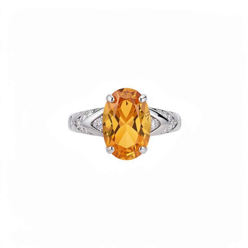 Natural Yellow Crystal Adjustable Ring S925 Silver Plated Fashion Women Finger Jewelry For Daily Dating Banquet Party Occasions