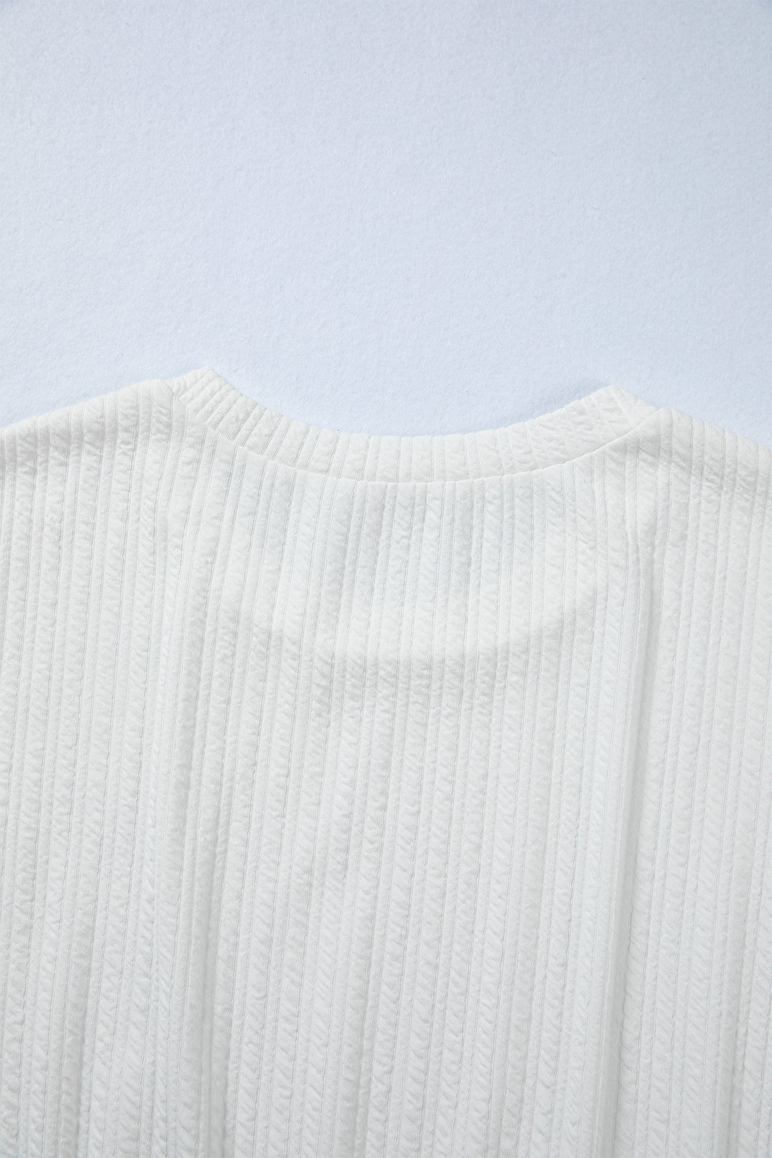 White Textured Drop Shoulder Peplum Long Sleeve Blouse