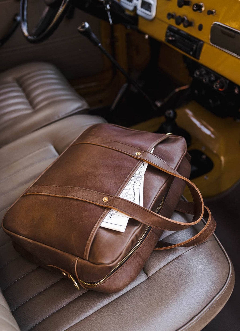 Tan Leather Briefcase with Laptop Pocket