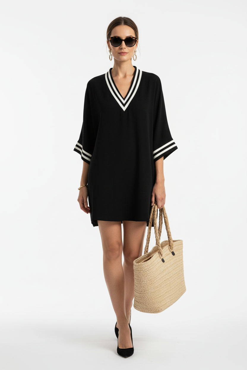 Women's Elegant V Neck Long Sleeve Top with Striped Detail - Image 3