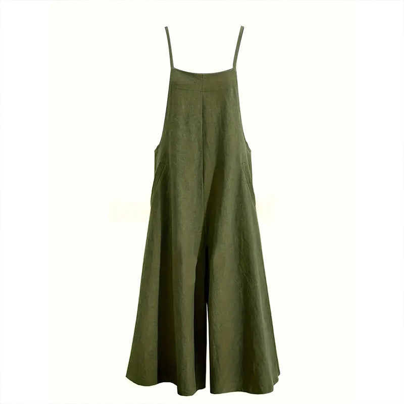 Solid Color Sleeveless Wide-Leg Jumpsuit with Pockets