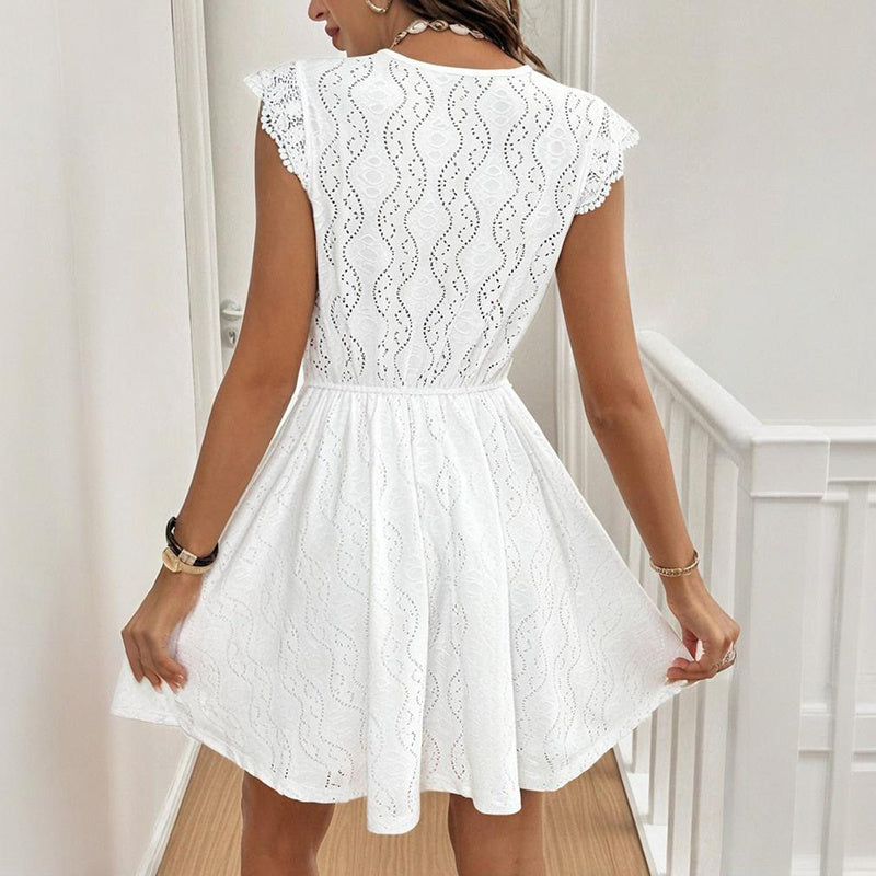 Women’s V‑Neck Short‑Sleeve Lace Trim Mini Dress - Image 8
