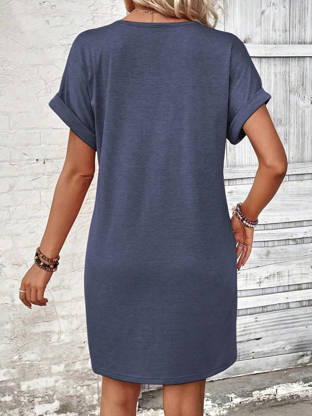 V-Neck Short Sleeve Button-Front Dress for Casual and Office Wear