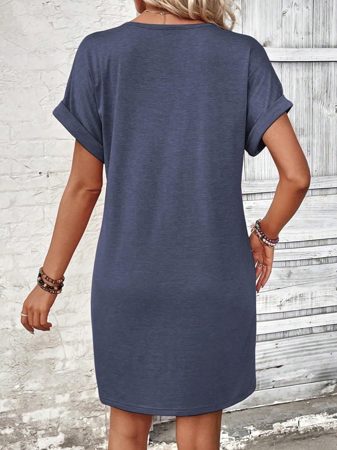 V-Neck Short Sleeve Button-Front Dress for Casual and Office Wear